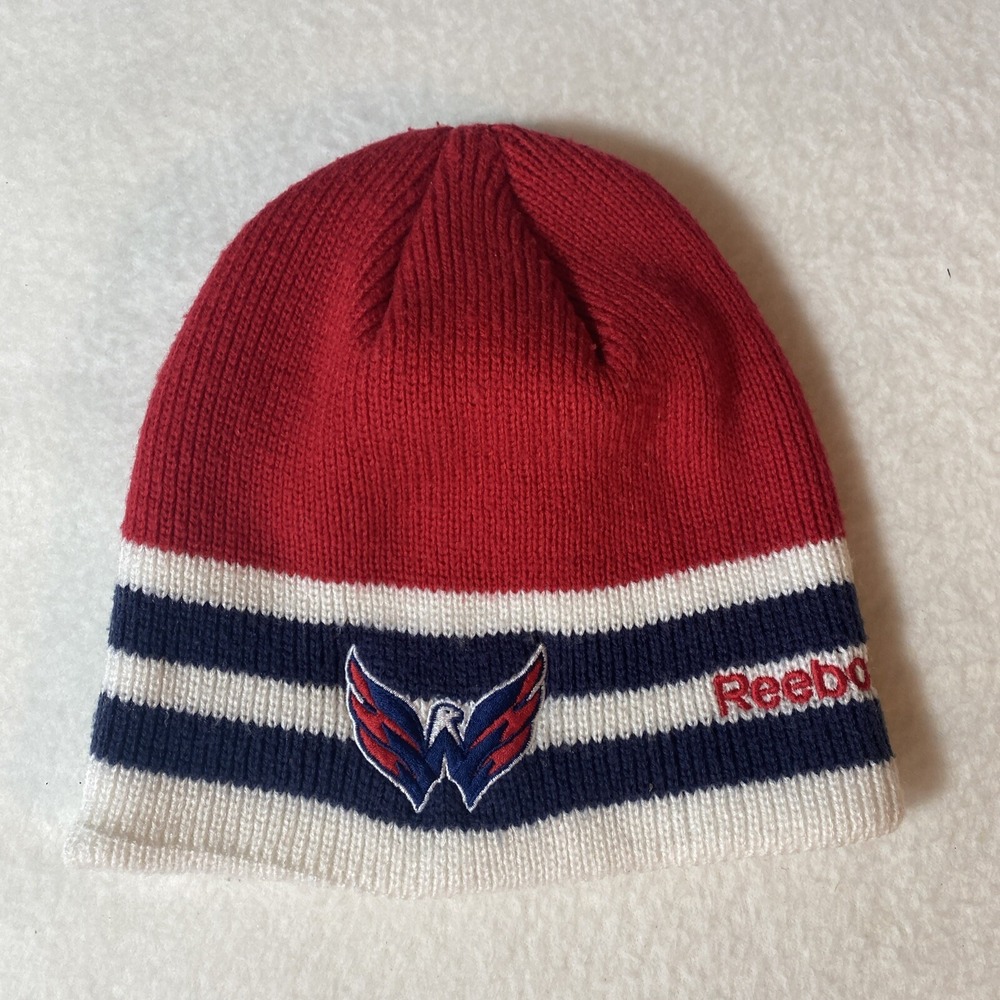Reebok Beanie Youth One Size Red Washington Capitals NHL Knit Hat Striped